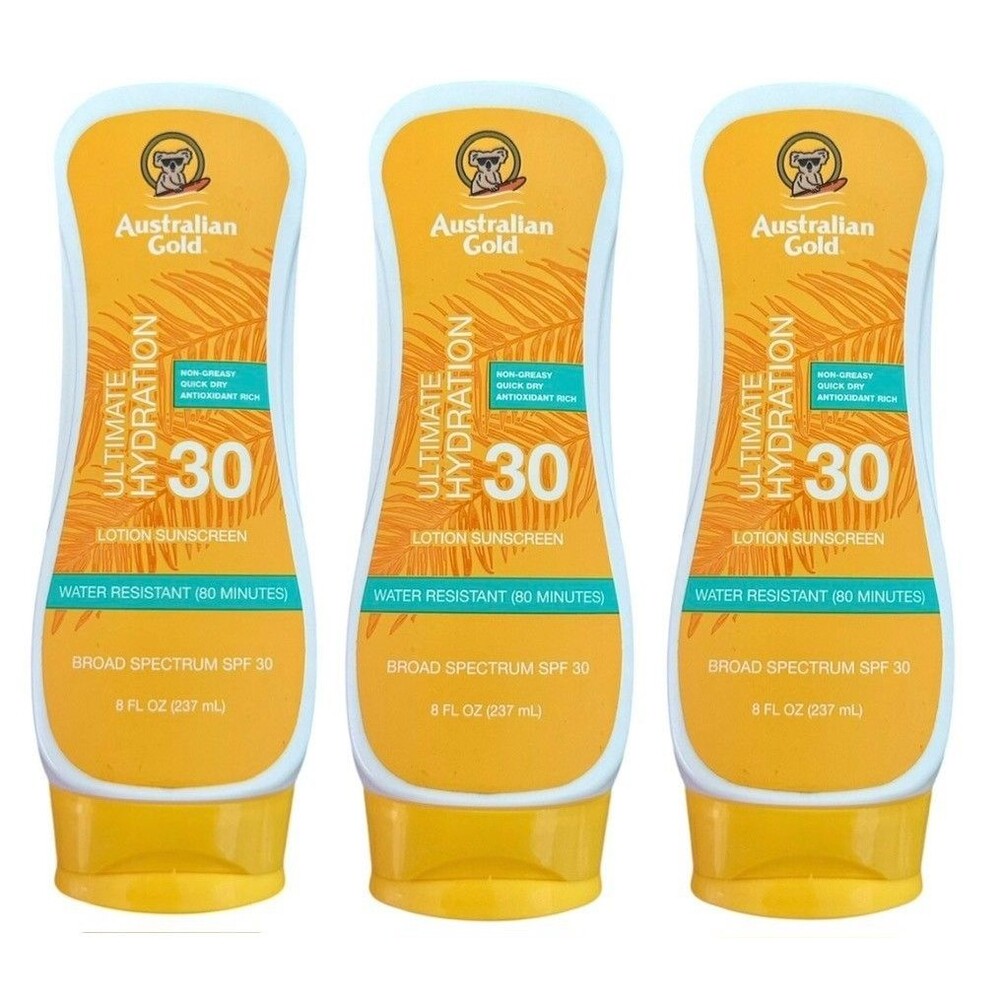 Lot of 3 Australian Gold SPF#30 Lotion Ultimate Hydration 8 Ounce Each